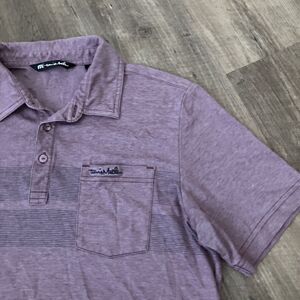 Travis Mathew Polo‎ Shirt Mens Medium Purple Maroon Stripes Golf Casual